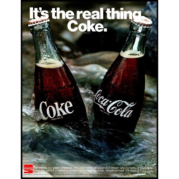 Coca-Cola Rare Bottle & Seascape Advertising Poster ,Black